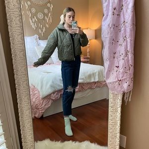 Cropped Forest Green Puffer Jacket